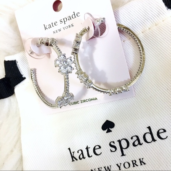 Kate Spade Gleaming Gardenia Flower Silver Hoop Earrings - Picture 3 of 4